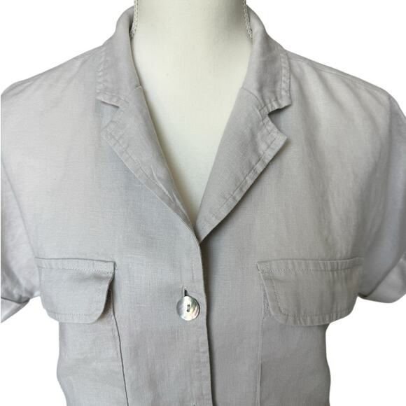 TAHARI Top Womens Medium Natural Oatmeal 100% Linen Neutral Breathable Fiber - Picture 5 of 9